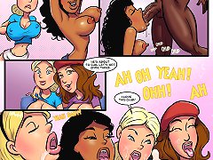 Amazing comic porno where four girls were feed with black cum