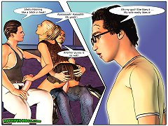 Cuckold comics. Cheating wife fucked by two on the husband eyes